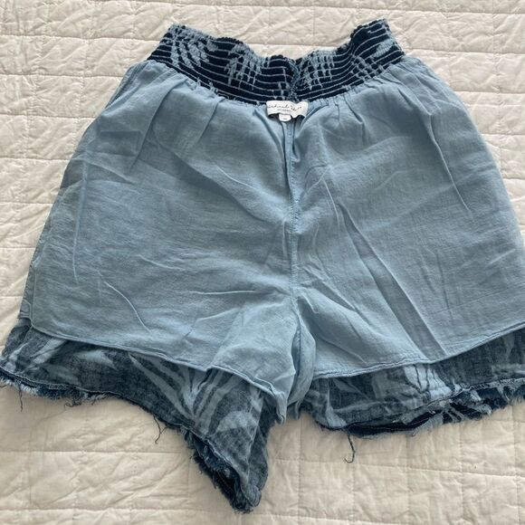 Michael stars cotton gauze muslin blue palm frond high waisted beach short med - Picture 7 of 7